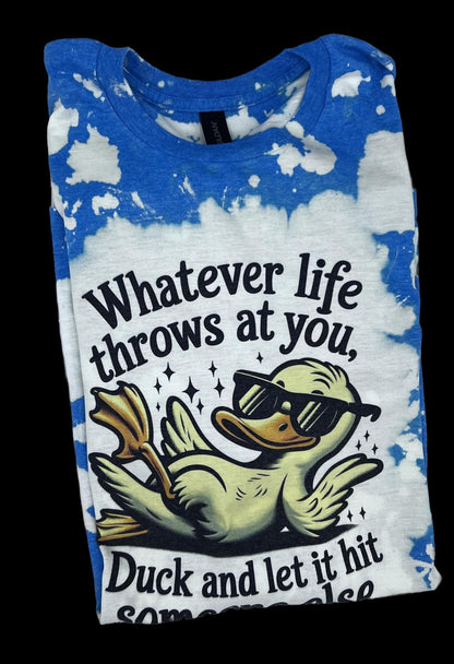 Funny Duck Graphic Tee | Blue Bleached Tie Dye Soft style T-Shirt