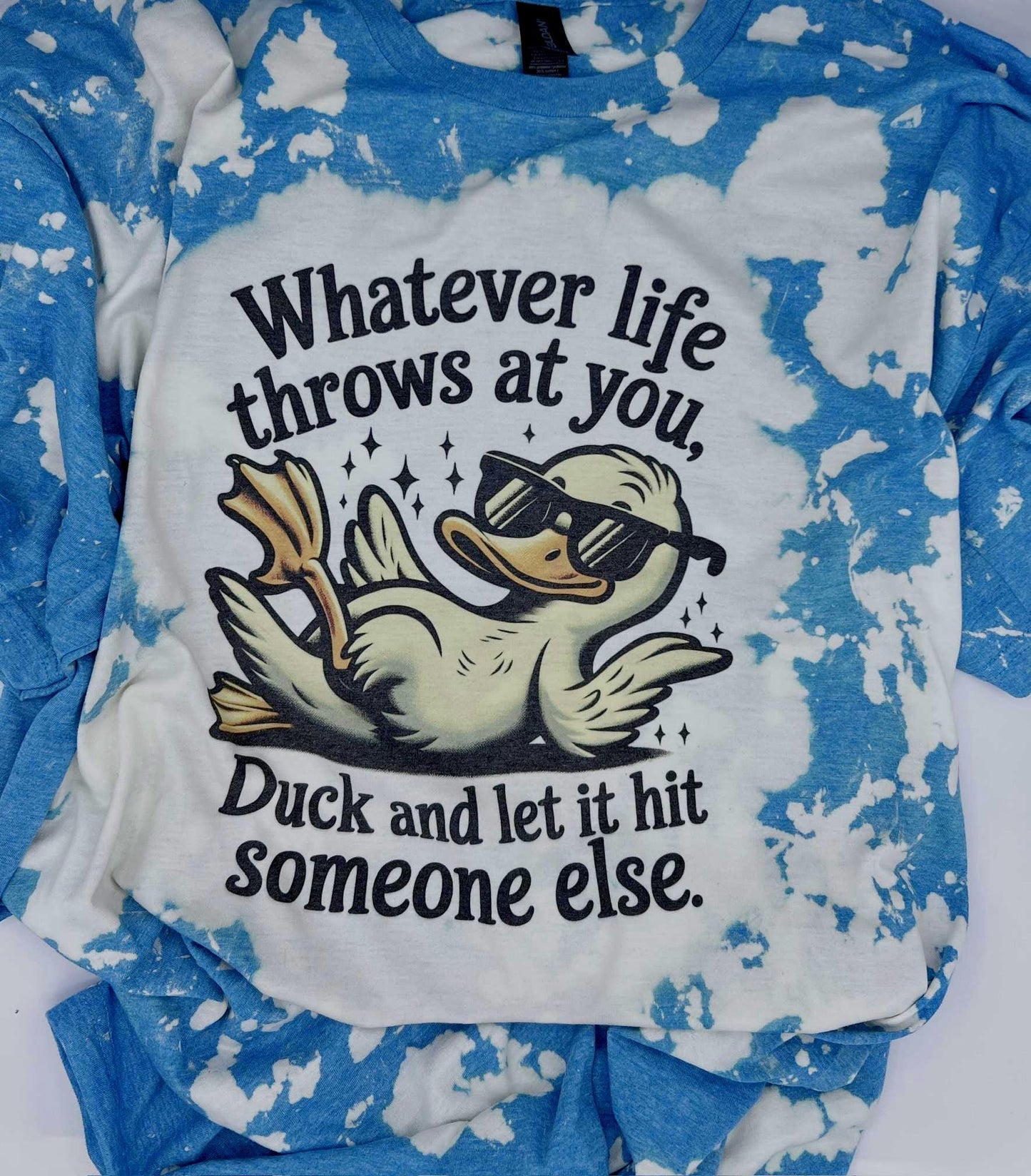 Funny Duck Graphic Tee | Blue Bleached Tie Dye Soft style T-Shirt