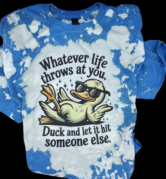 Adult Funny Duck Graphic Tee | Blue Bleached Tie Dye Soft style T-Shirt