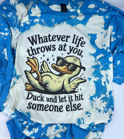 Funny Duck Graphic Tee | Blue Bleached Tie Dye Soft style T-Shirt