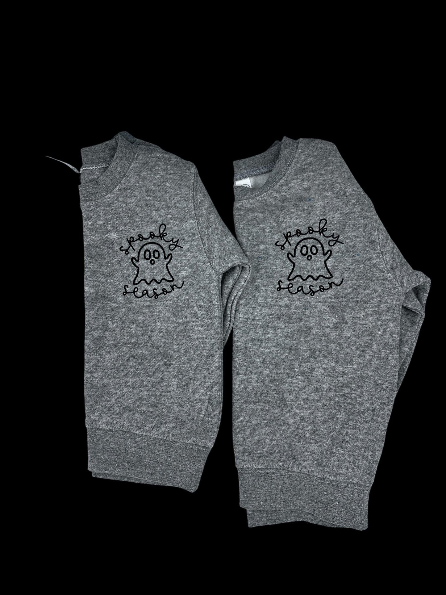 Kids Embroidered Pocket Spooky Season Ghost Sweatshirt – Halloween Tee – Cozy Fall Embroidery Shirt Embroidered pocket Ghost