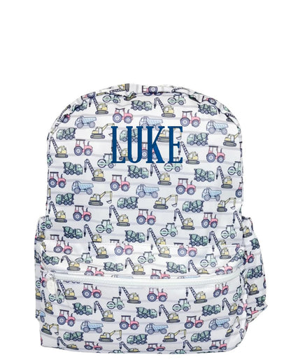 Personalized Construction Truck Backpack – Toddler, Full Size, Lunch Bag, Nap Mat