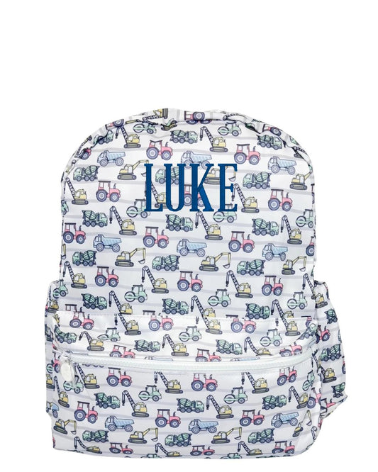 Personalized Construction Truck Backpack – Toddler, Full Size, Lunch Bag, Nap Mat