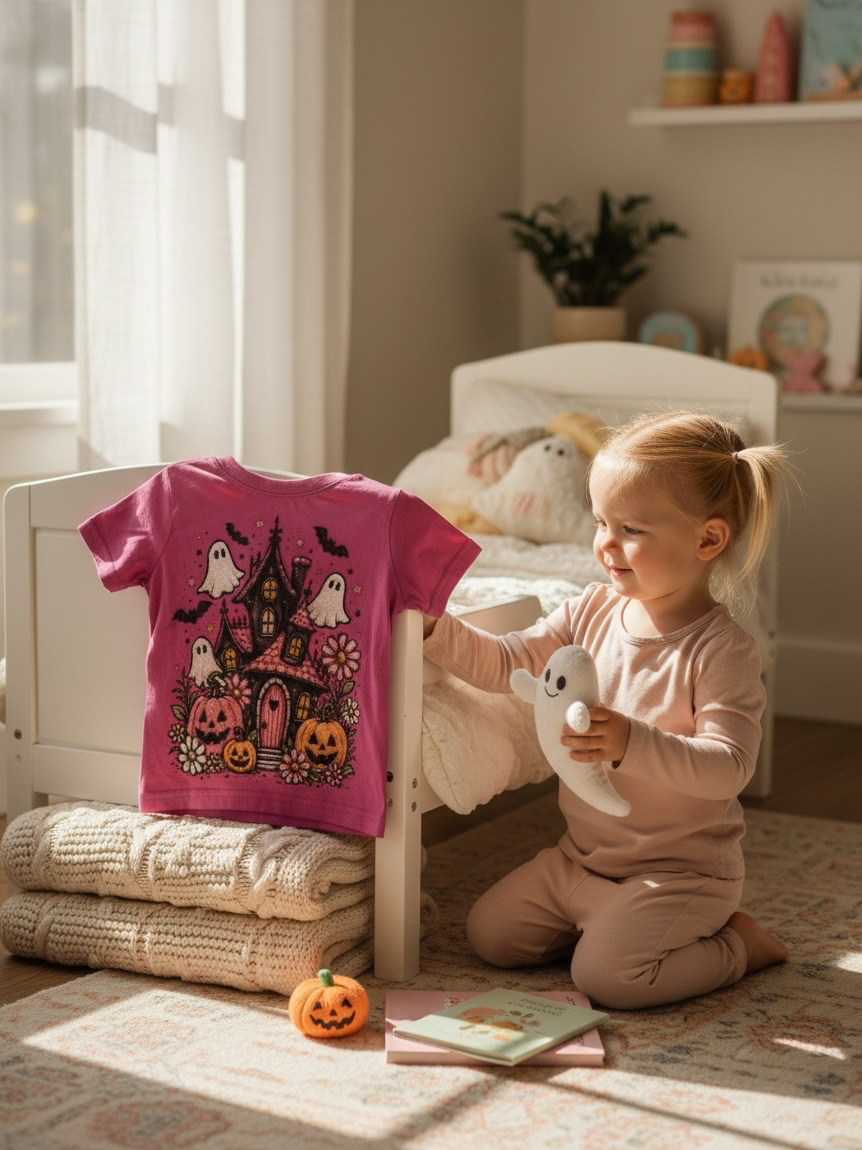 Nannette's Online Designs Spooky Haunted House Graphic T-Shirt
