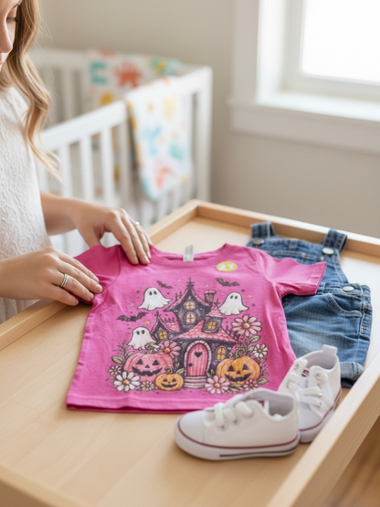 Nannette's Online Designs Spooky Haunted House Graphic T-Shirt