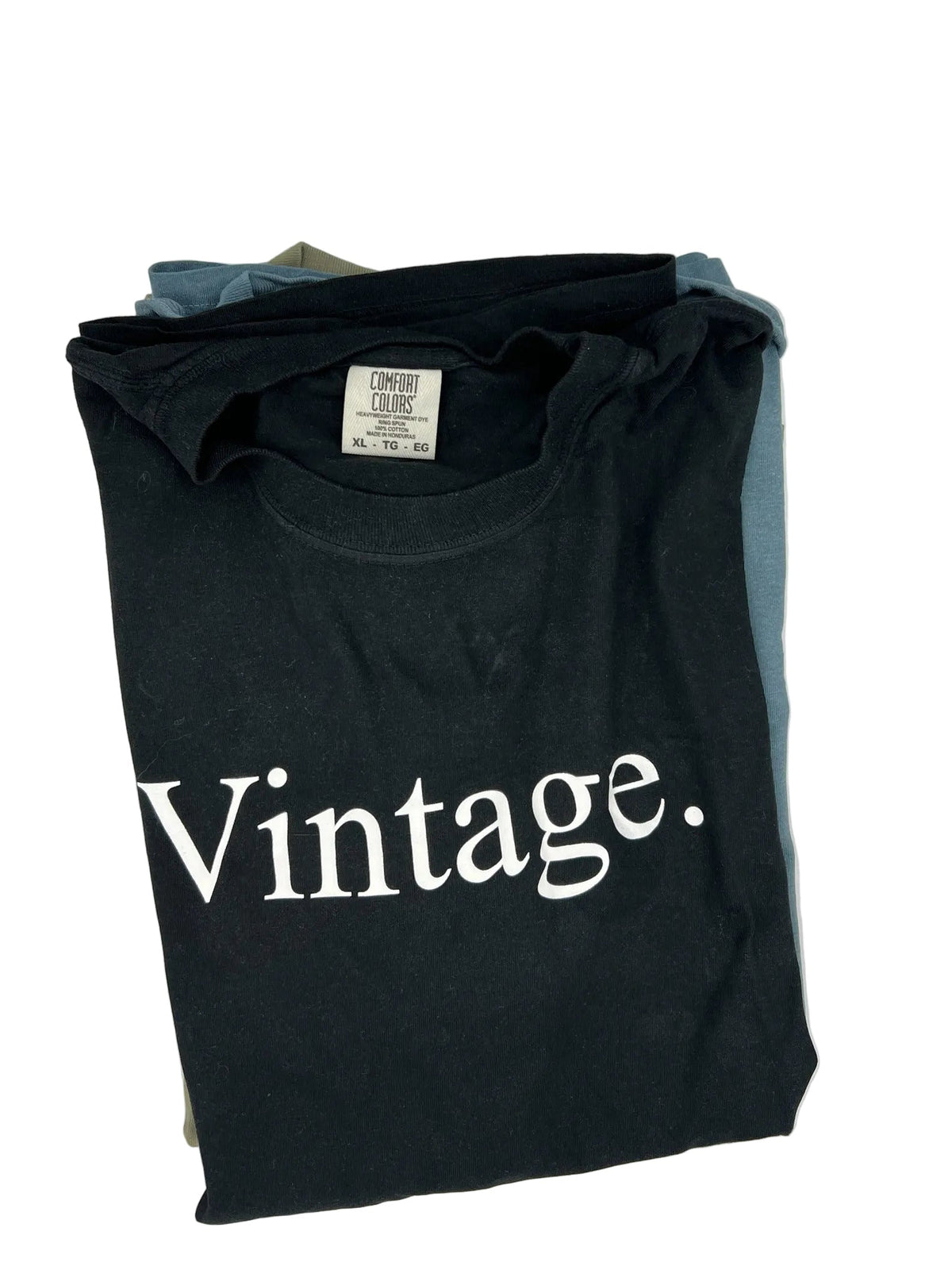 Nannette's Online Designs black heavyweight cotton crewneck t-shirt with white Vintage graphic print