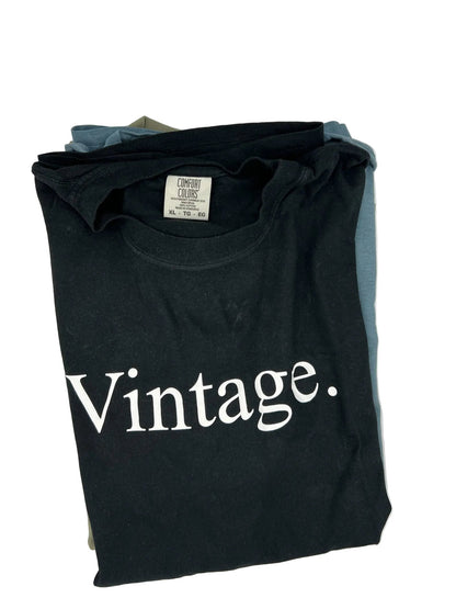 Nannette's Online Designs black heavyweight cotton crewneck t-shirt with white Vintage graphic print