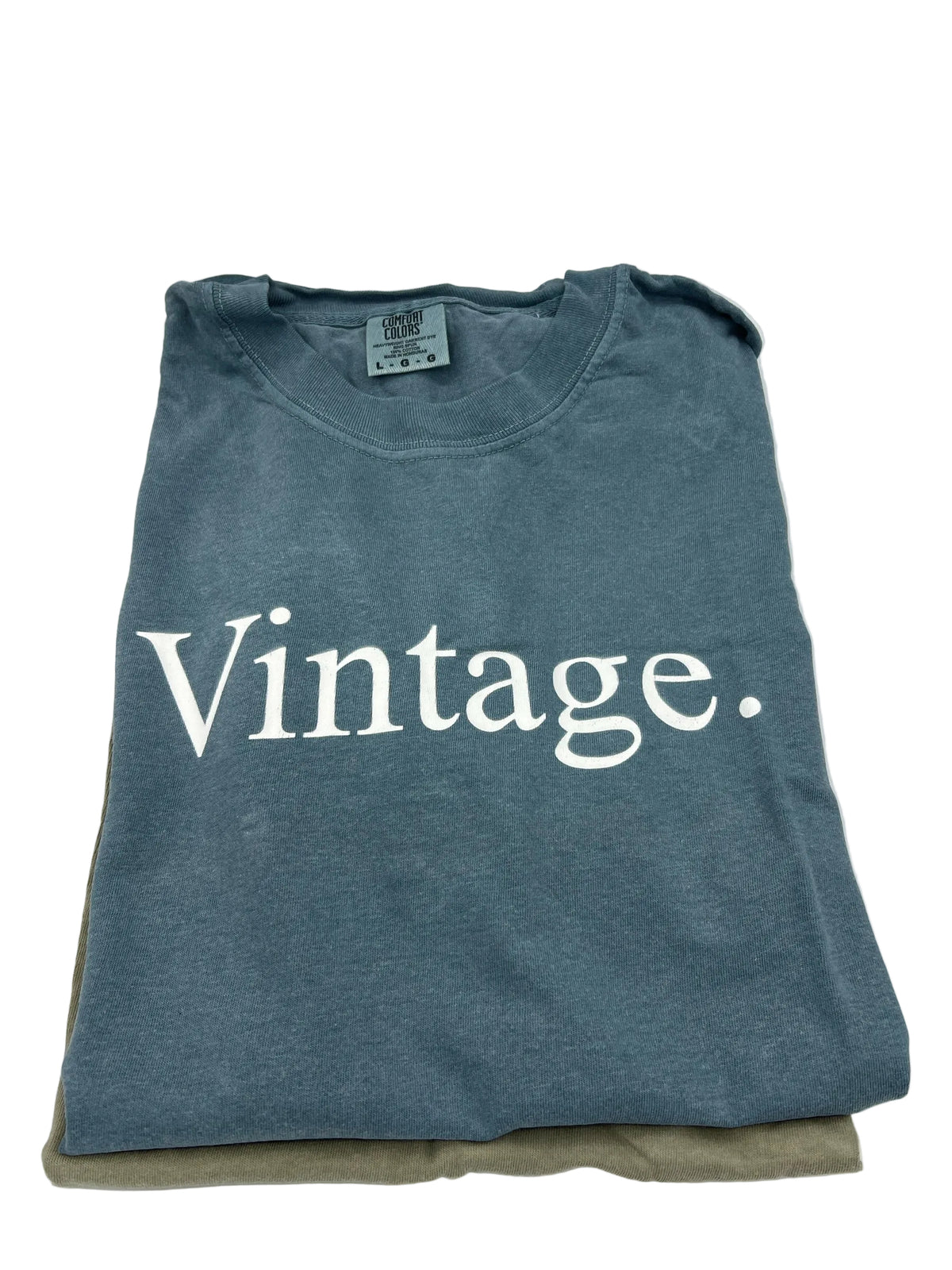 Nannette's Online Designs blue garment-dyed heavyweight cotton crewneck t-shirt with white Vintage graphic print