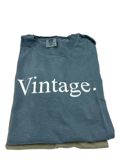 Nannette's Online Designs blue garment-dyed heavyweight cotton crewneck t-shirt with white Vintage graphic print