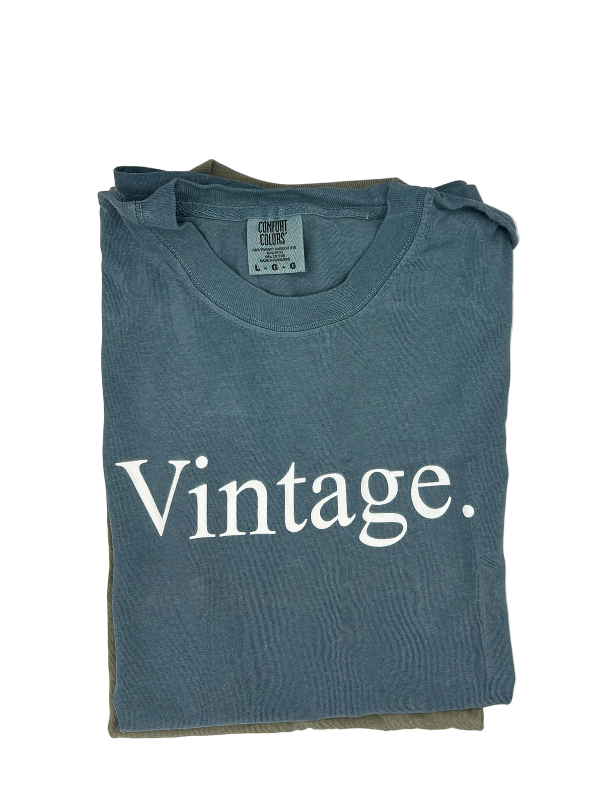 Nannette's Online Designs blue garment-dyed heavyweight cotton crewneck t-shirt with white Vintage graphic print
