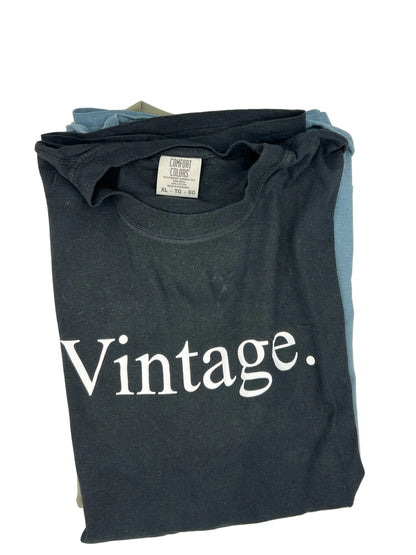 Nannette's Online Designs black heavyweight cotton crewneck t-shirt with white Vintage graphic text