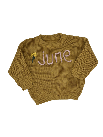 Personalized Hand Embroidered Baby and Toddler Sweaters Block letters