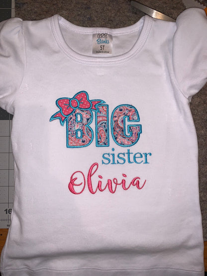 Personalized Big Sister Embroidered Shirt