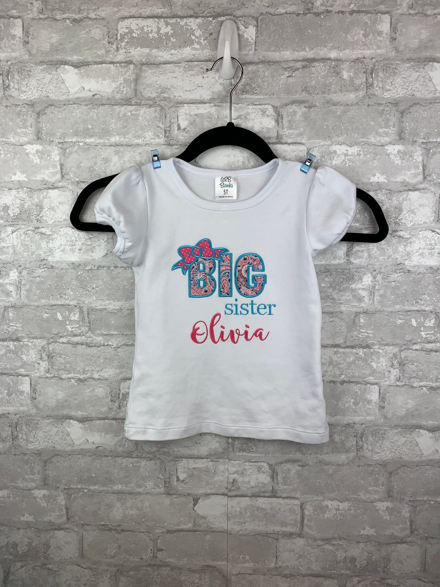 Personalized Embroidered Big Sister Announcement Shirt