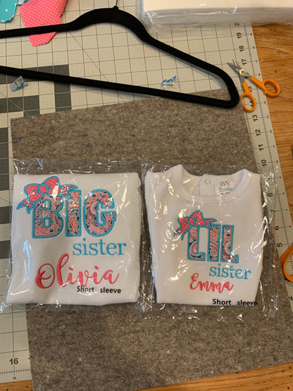 Personalized Embroidered Big Sister Announcement Shirt