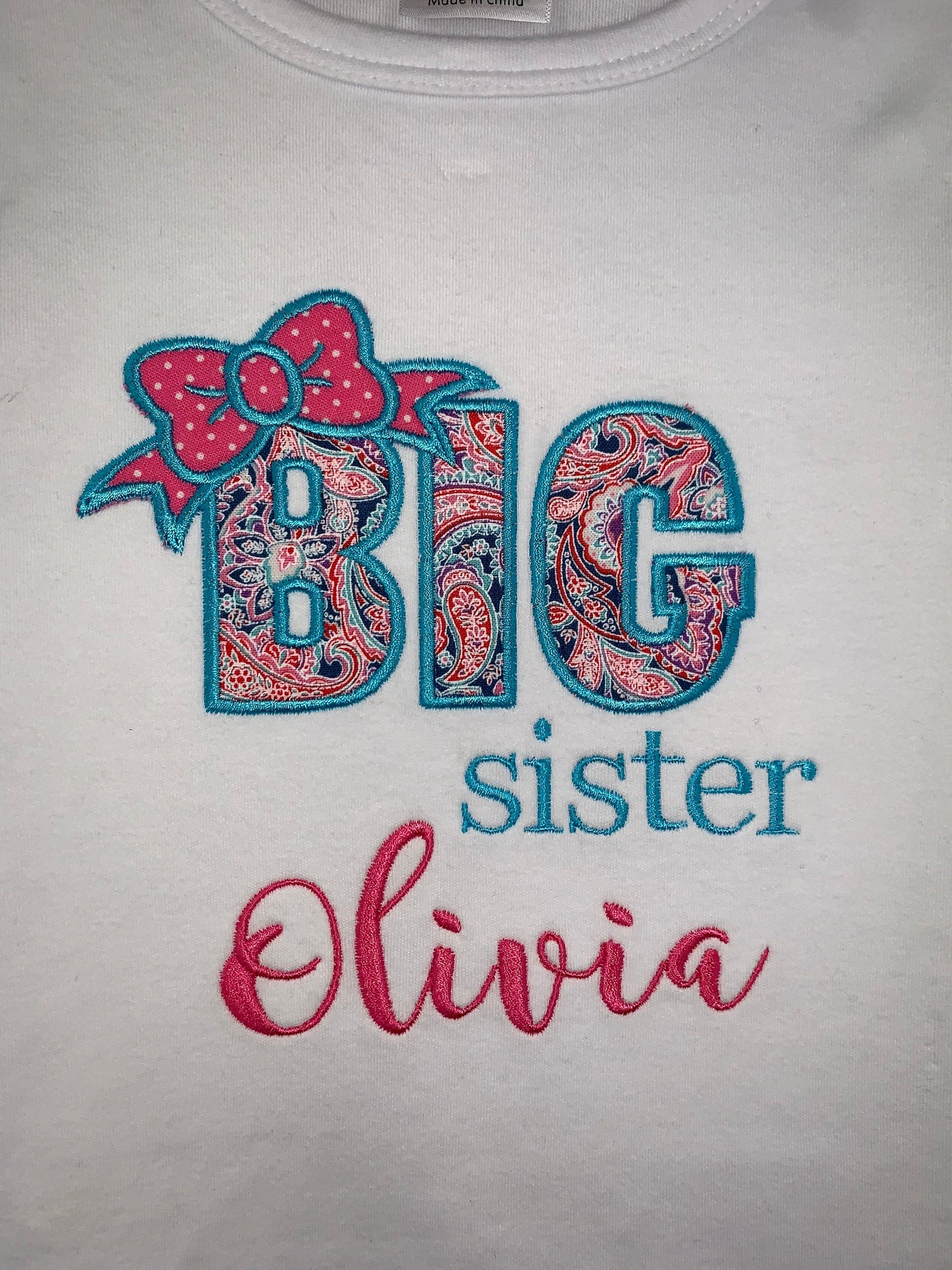 Personalized Embroidered Big Sister Announcement Shirt