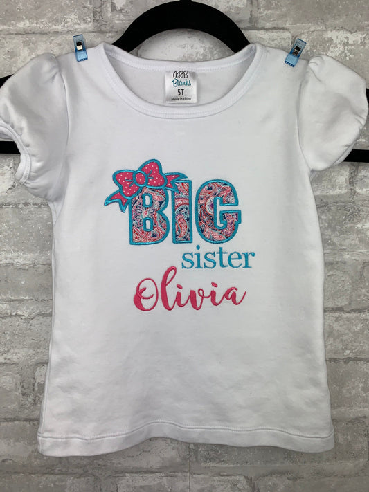 Personalized Embroidered Big Sister Announcement Shirt