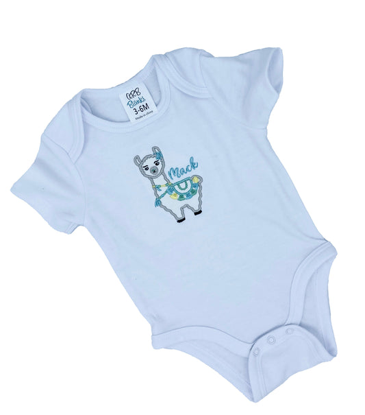 Embroidered Llama Baby Bodysuit - (blanket and bib set available)