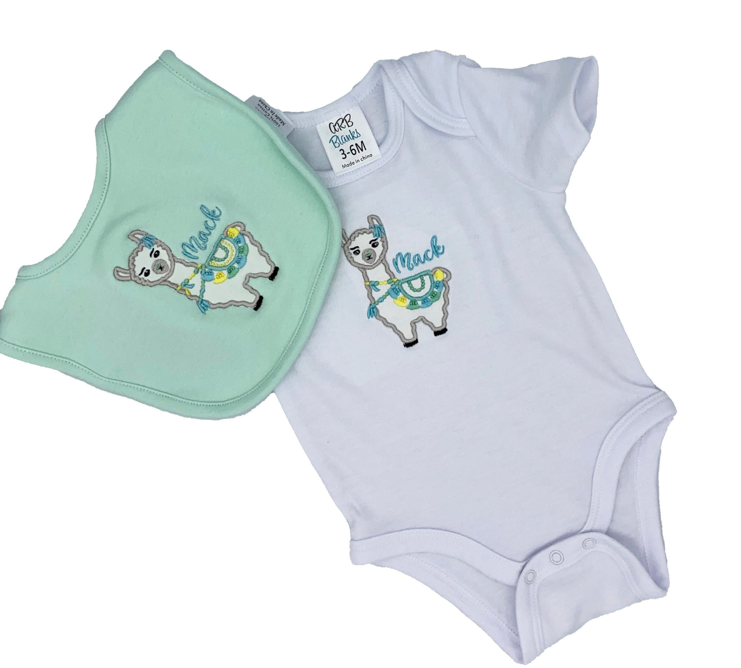 Embroidered Llama Baby Bodysuit - (blanket and bib set available)