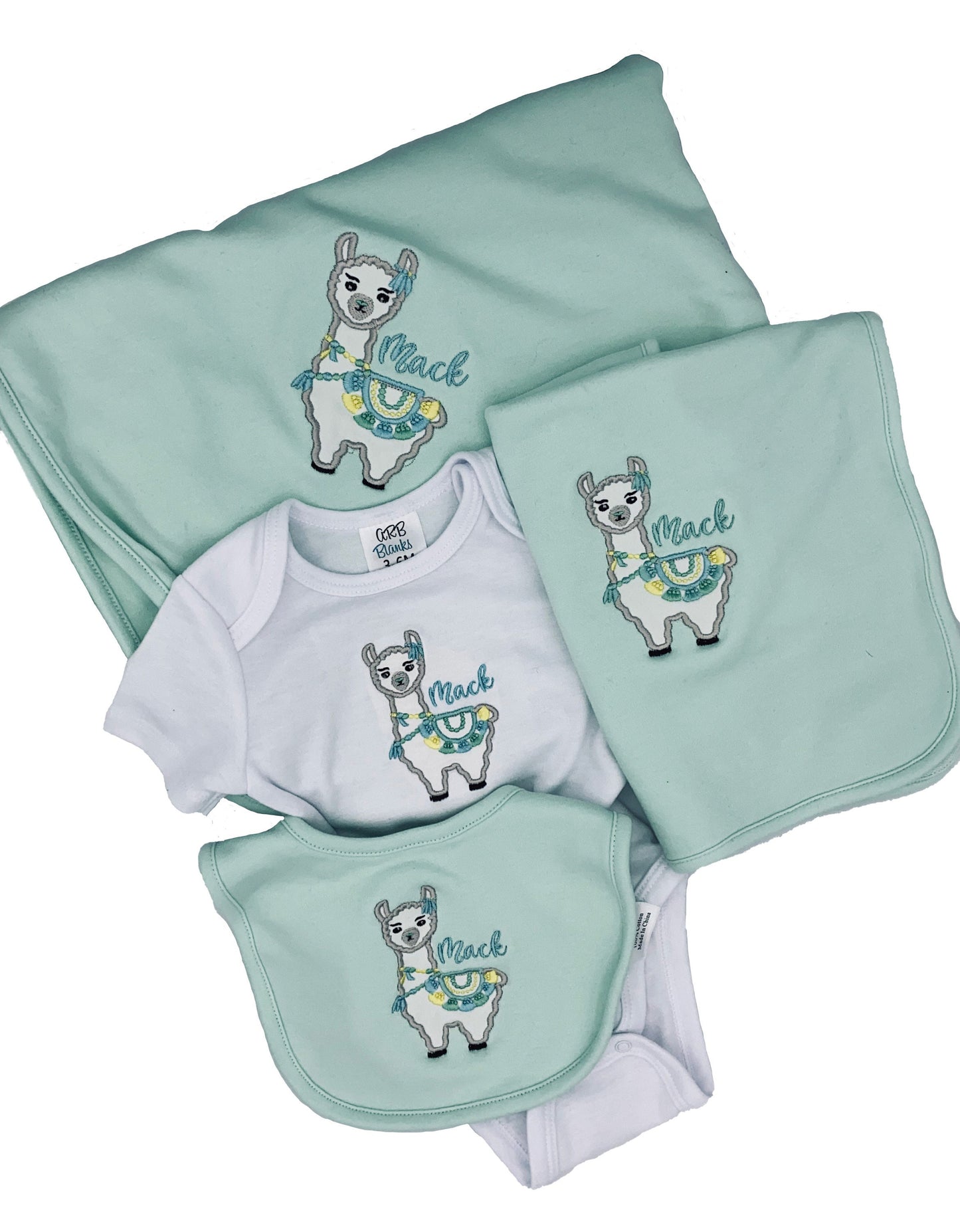 Embroidered Llama Baby Bodysuit - (blanket and bib set available)