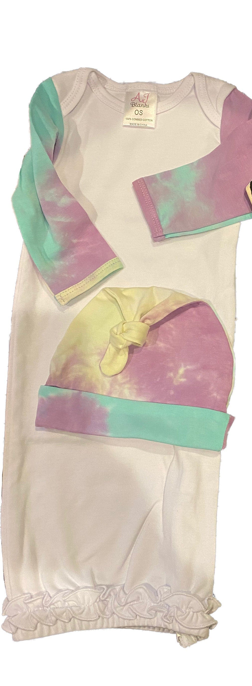 Personalized Tie Dye Baby Gown layette set -